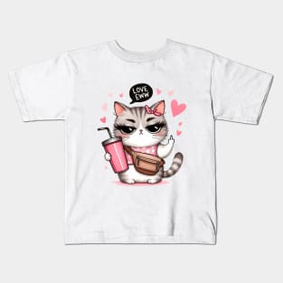 Love Eww Funny Cat Anti Valentines Day Kids T-Shirt